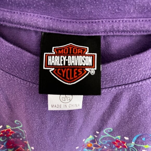 Harley Davidson Kids Girls Purple Tattoo Sleeve Shirt Large 12/14 Biker - Picture 4 of 11